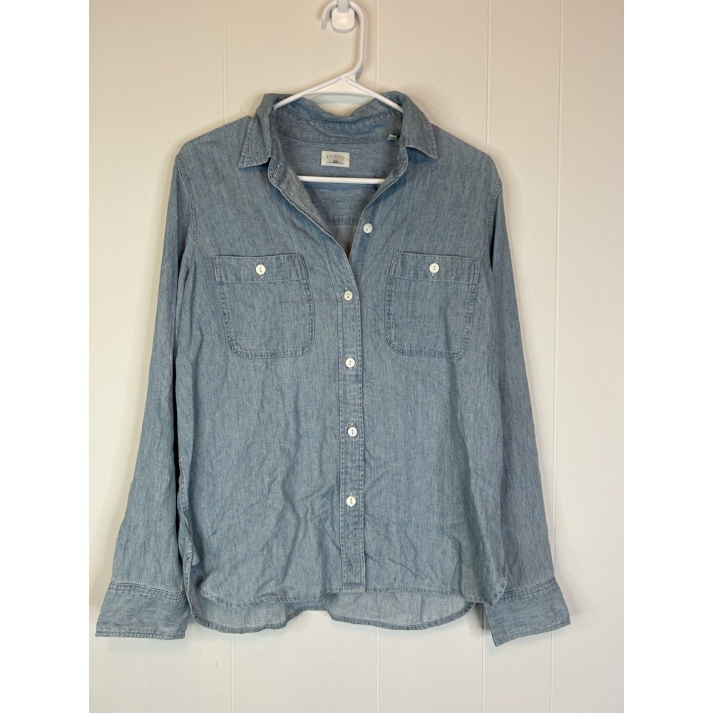 Faherty Long Sleeve Pearl Snap Closure Shirt Chambray Men's  Small Blue 160